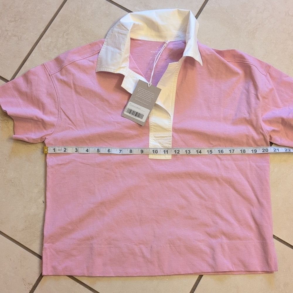 Lot Of 2 NWT Everlane Organic Cotton Polos Short Sleeve Top Mauve White Stripe S - Picture 8 of 16